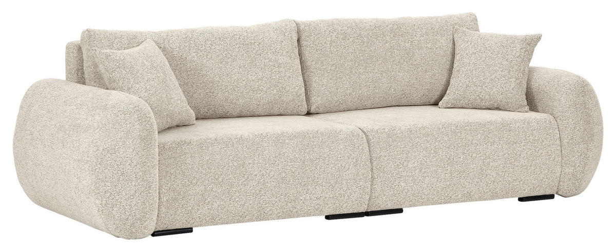 SCHLAFSOFA Flachgewebe Beige  inkl. Zierkissen, Rückenkissen, Bettkasten, Schlaffunktion, Rücken echt, Liegefläche im Originalstoff  - Beige/Schwarz, KONVENTIONELL, Kunststoff/Textil (250/74/92cm) - Carryhome