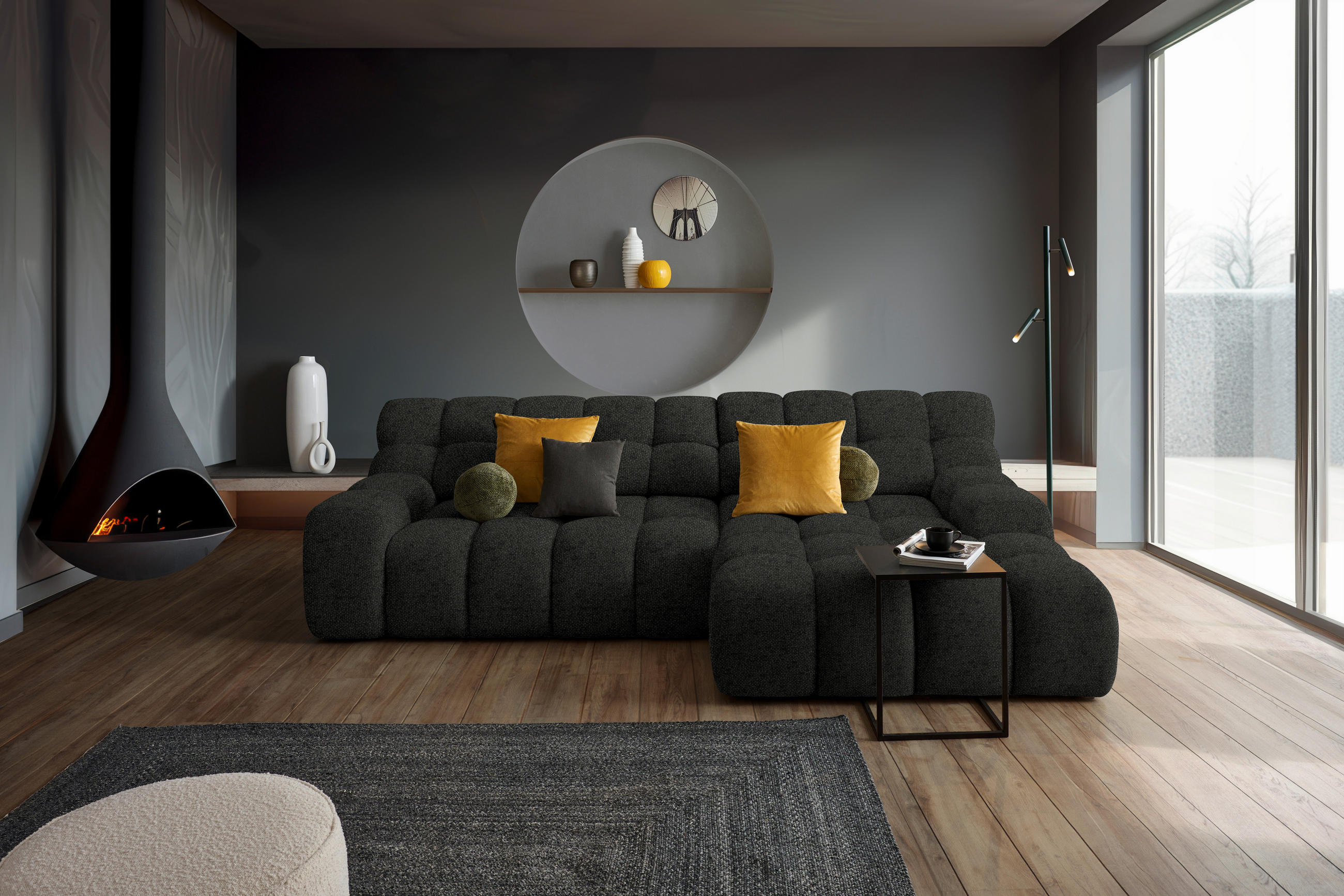 ECKSOFA in Webstoff Schwarz  - Schwarz, Modern, Kunststoff/Textil (297/180cm) - Welnova