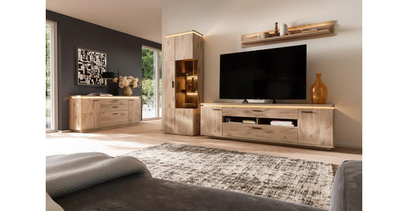 WOHNWAND 3-teilig  in Eichefarben  295/208/50 cm  - Eichefarben/Anthrazit, KONVENTIONELL, Glas/Holzwerkstoff (295/208/50cm) - Cantus