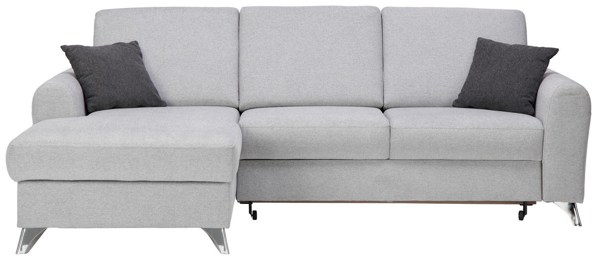 ECKSOFA in Flachgewebe Hellgrau  - Silberfarben/Hellgrau, Design, Textil/Metall (167/244cm) - Cantus
