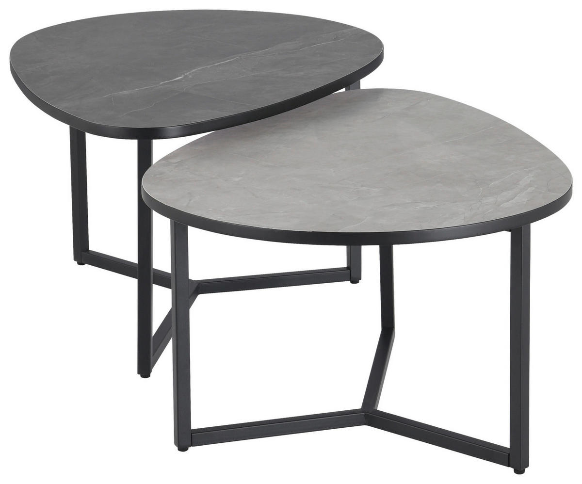 COUCHTISCHSET oval Hellgrau, Dunkelgrau  - Dunkelgrau/Hellgrau, Design, Holzwerkstoff/Metall (83/40/36,5/59cm) - MID.YOU