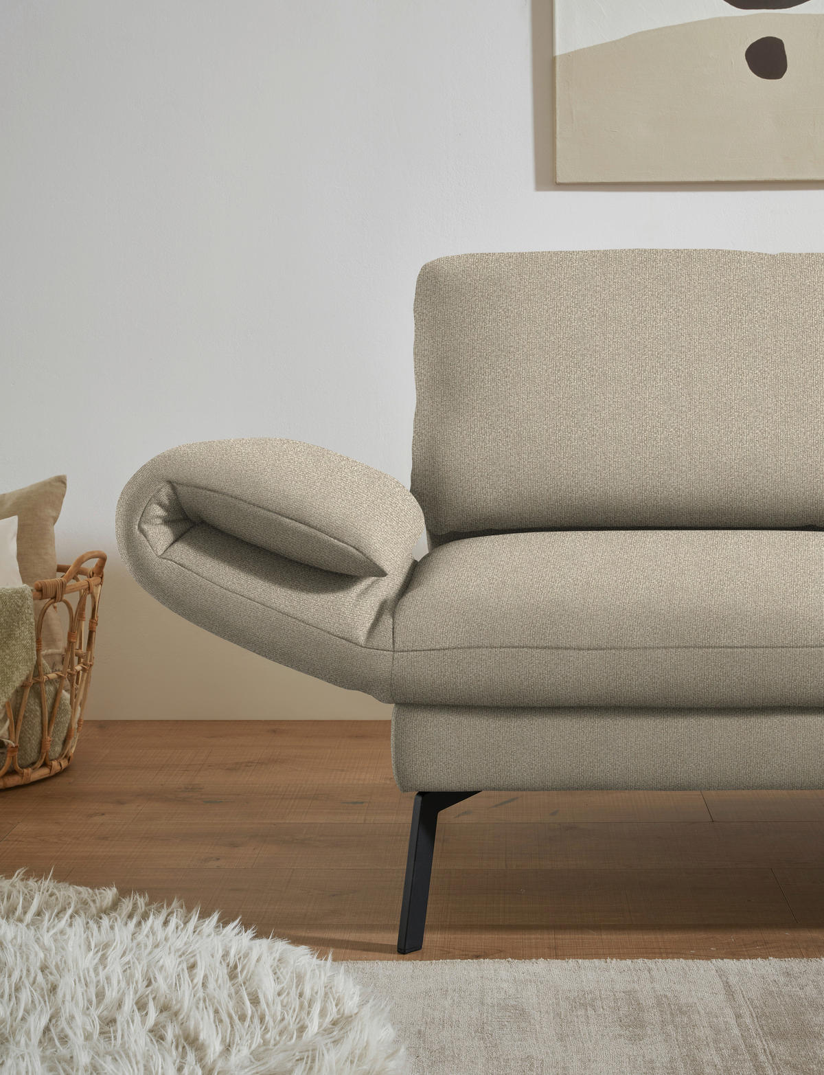 ECKSOFA Flachgewebe Beige  - Beige/Schwarz, Design, Textil/Metall (255-365/175-224cm) - Dieter Knoll