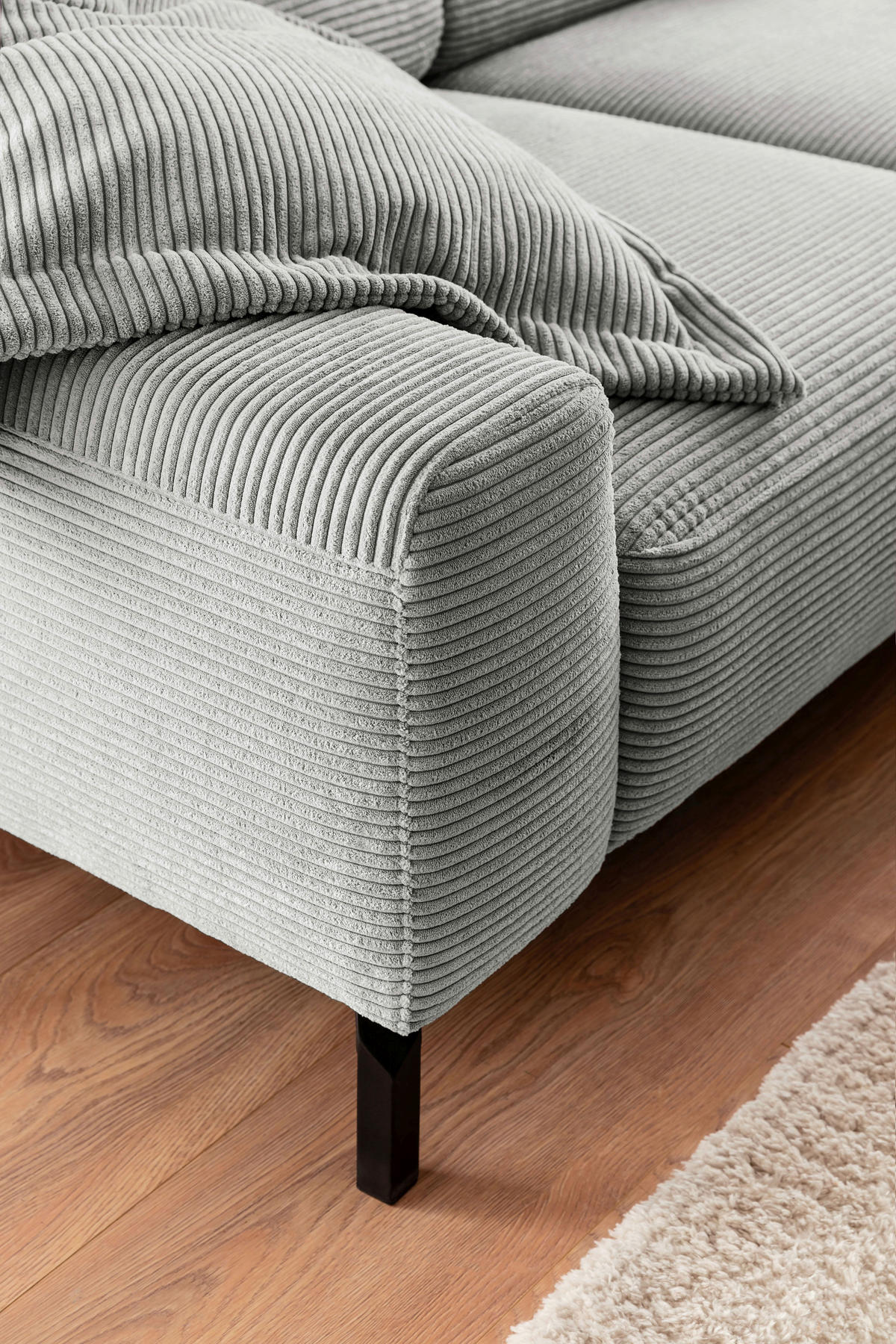 ECKSOFA inkl. Funktion Hellgrau Cord  - Hellgrau/Schwarz, MODERN, Textil/Metall (309/219cm) - Pure Home Lifestyle