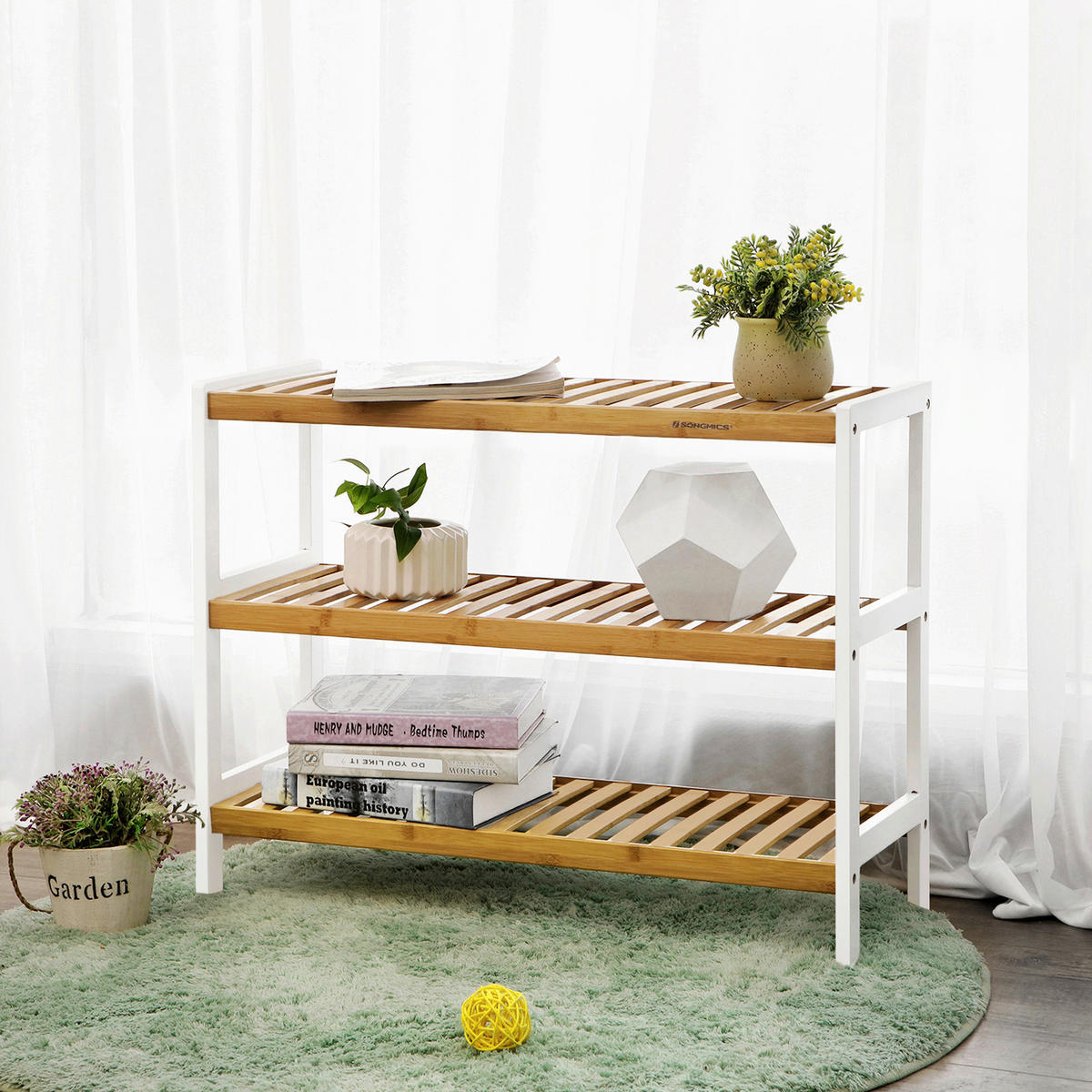 REGÁL NA BOTY, přírodní barvy, bílá, bambus, 70/55/26 cm - bílá/přírodní barvy, Trend, dřevo (70/55/26cm) - Boxxx