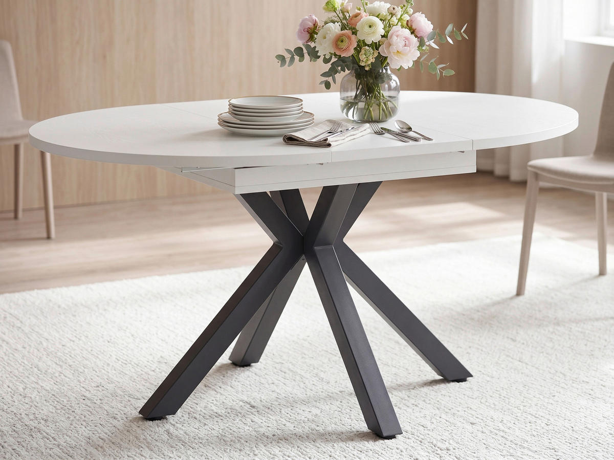 ESSTISCH 110/150/110/76 cm Nachbildung  Metall, Holzwerkstoff ausziehbar oval Schwarz, Weiß  - Schwarz/Weiß, MODERN, Holzwerkstoff/Metall (110/150/110/76cm) - Livetastic