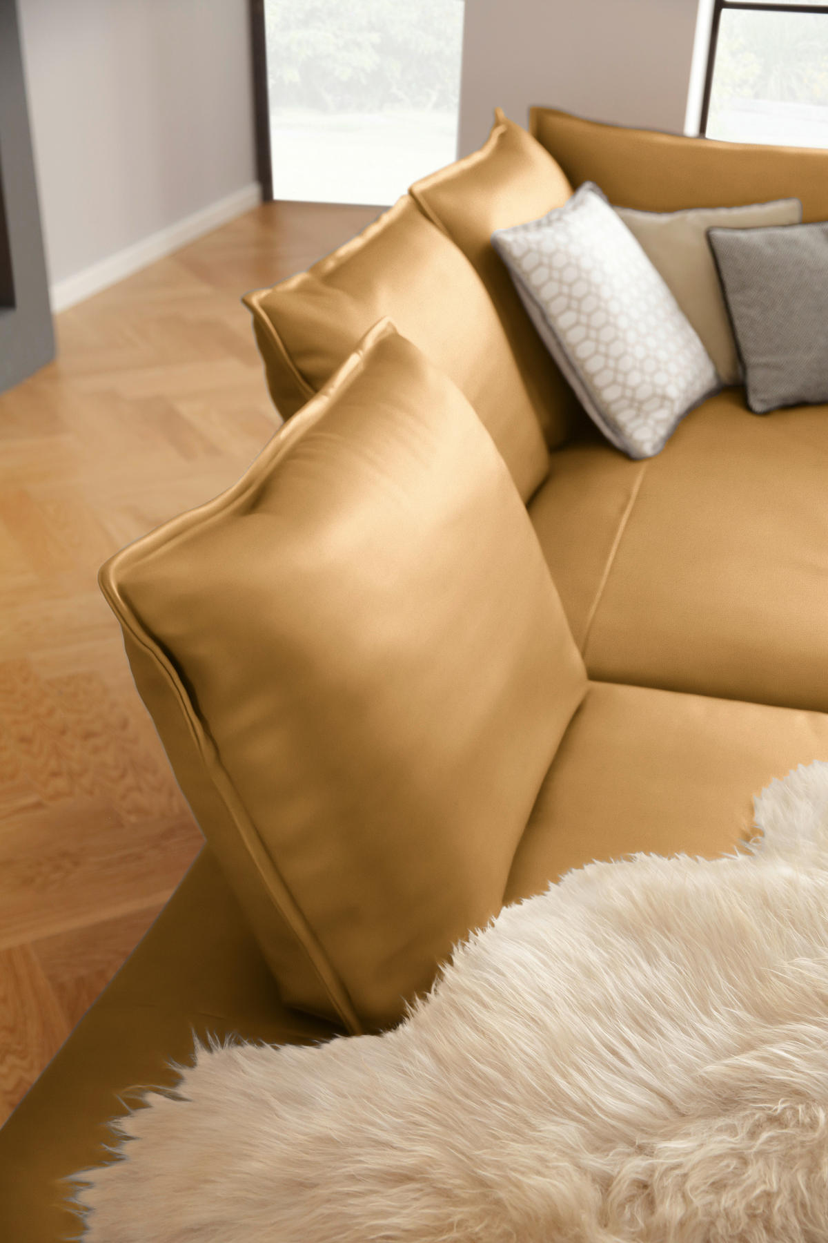 ECKSOFA in Echtleder Currygelb  - Currygelb/Schwarz, Design, Leder/Metall (272/340cm) - W.Schillig