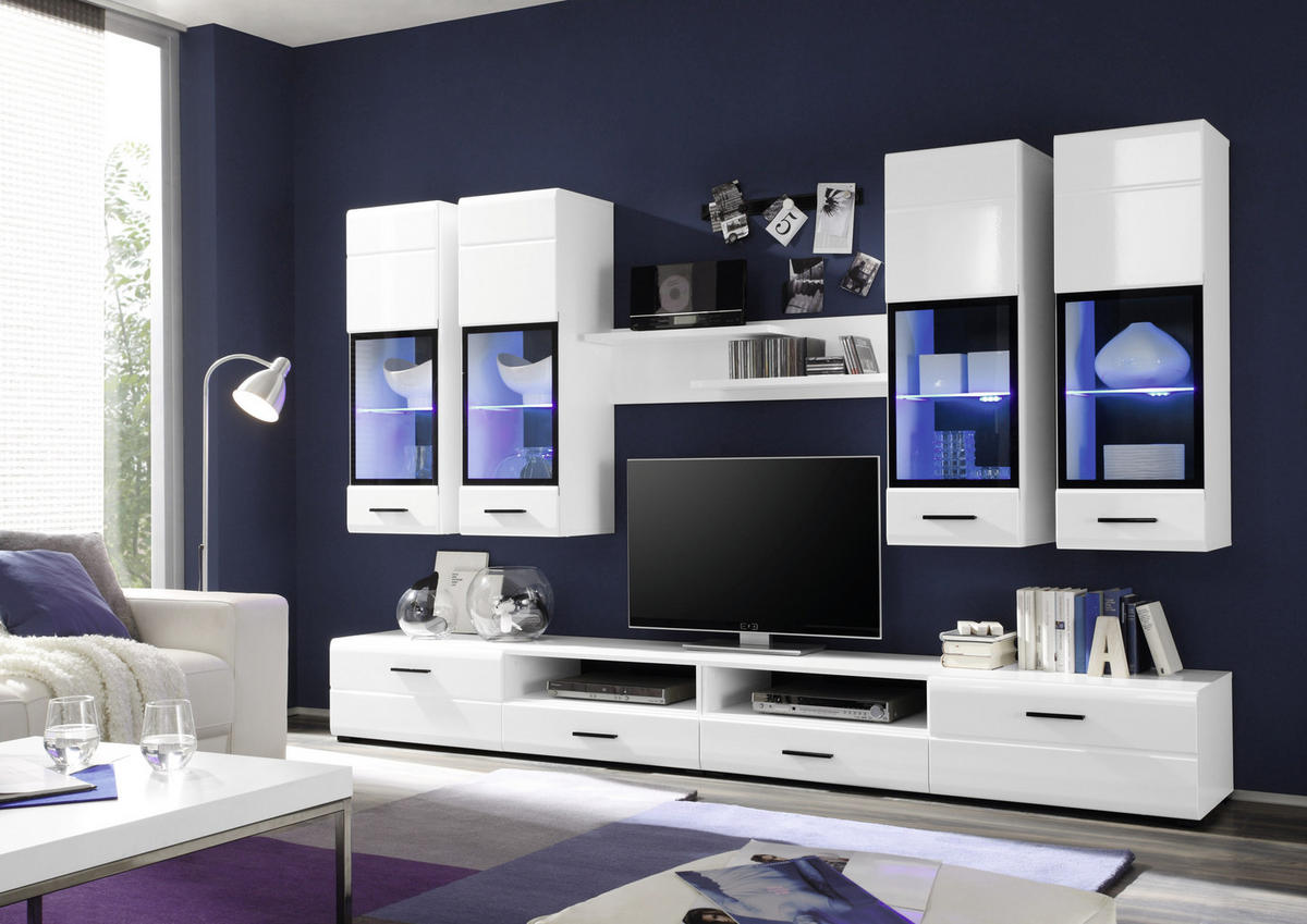 WOHNWAND  in Schwarz, Weiß  280/195/45 cm  - Schwarz/Weiß, Design, Glas/Holzwerkstoff (280/195/45cm) - Carryhome