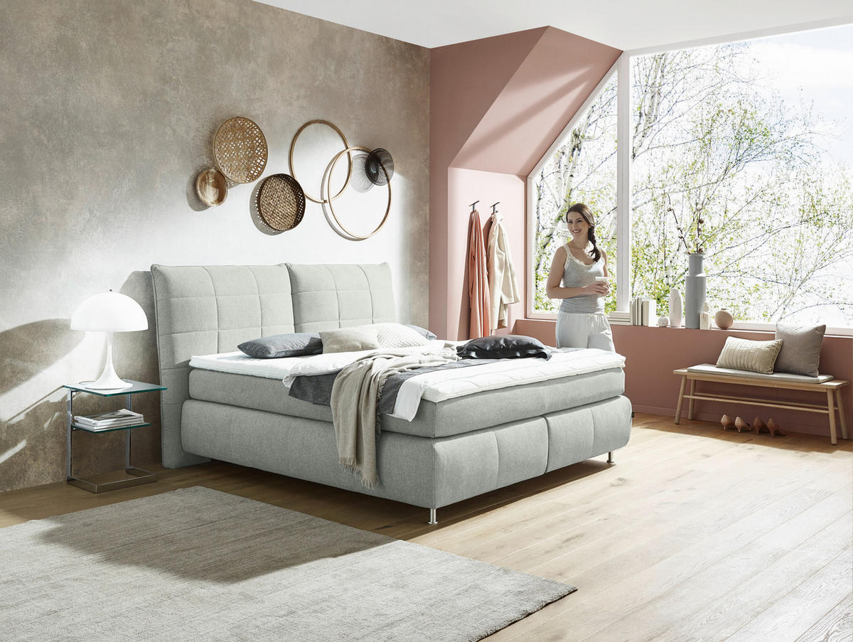 BOXSPRINGBETT 200/200 cm  in Hellgrau  - Edelstahlfarben/Hellgrau, Konventionell, Textil (200/200cm) - Dieter Knoll