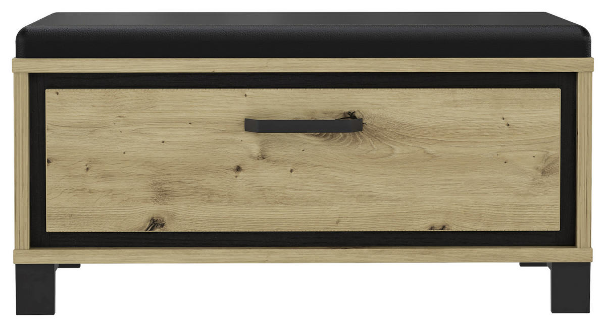 GARDEROBENBANK - Eichefarben/Schwarz, Basics, Kunststoff/Metall (89,1/44,7/41,5cm) - Livetastic