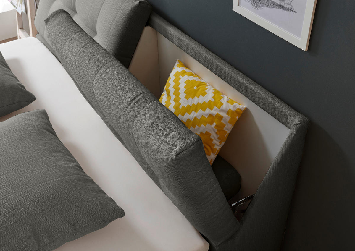 BOXSPRINGBETT 180/200 cm,  in Grau, Matratze, Bettkasten, Topper, motorische Verstellbarkeit, H2 = mittel  - Silberfarben/Grau, Design, Kunststoff/Textil (180/200cm) - Esposa