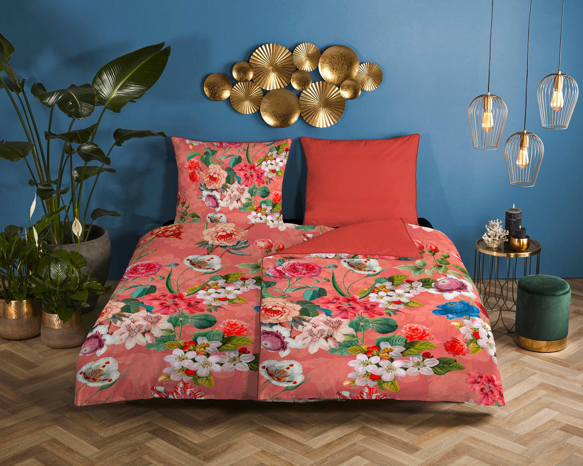 WENDEBETTWÄSCHE Amalia Satin 155/220 cm  - Rot/Terracotta, Natur, Textil (155/220cm)