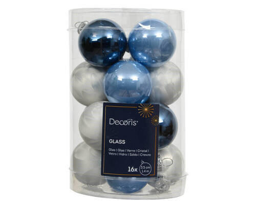 CHRISTBAUMKUGEL-SET 3,50 cm 16-teilig  - Blau/Dunkelblau, KONVENTIONELL, Glas (3,50cm)