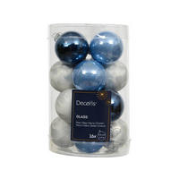 CHRISTBAUMKUGEL-SET 3,50 cm 16-teilig  - Blau/Dunkelblau, KONVENTIONELL, Glas (3,50cm)