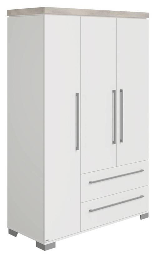 KLEIDERSCHRANK 3-türig Weiß, Eichefarben  - Eichefarben/Silberfarben, Basics, Holzwerkstoff/Metall (135,3/205,9/55,6cm) - Paidi