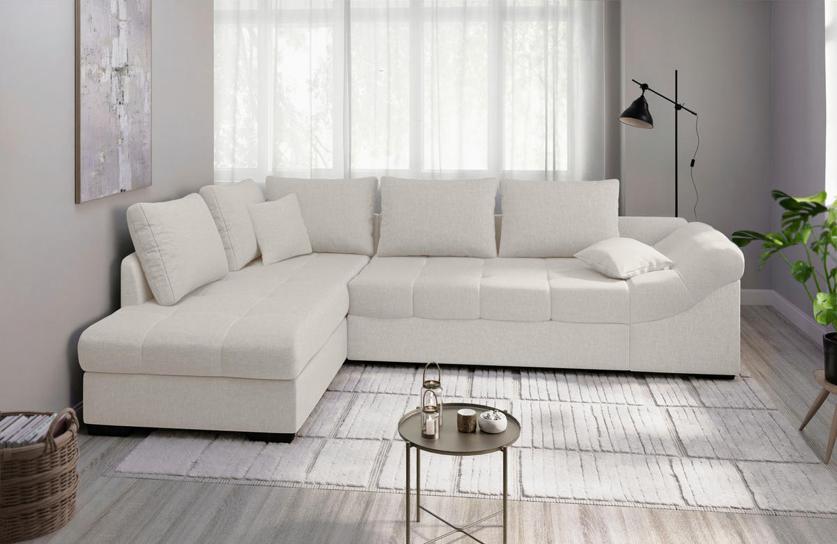 ECKSCHLAFSOFA in Weiss Textil   - Weiss/Schwarz, Modern, Holz/Textil (202/298cm) - MID.YOU