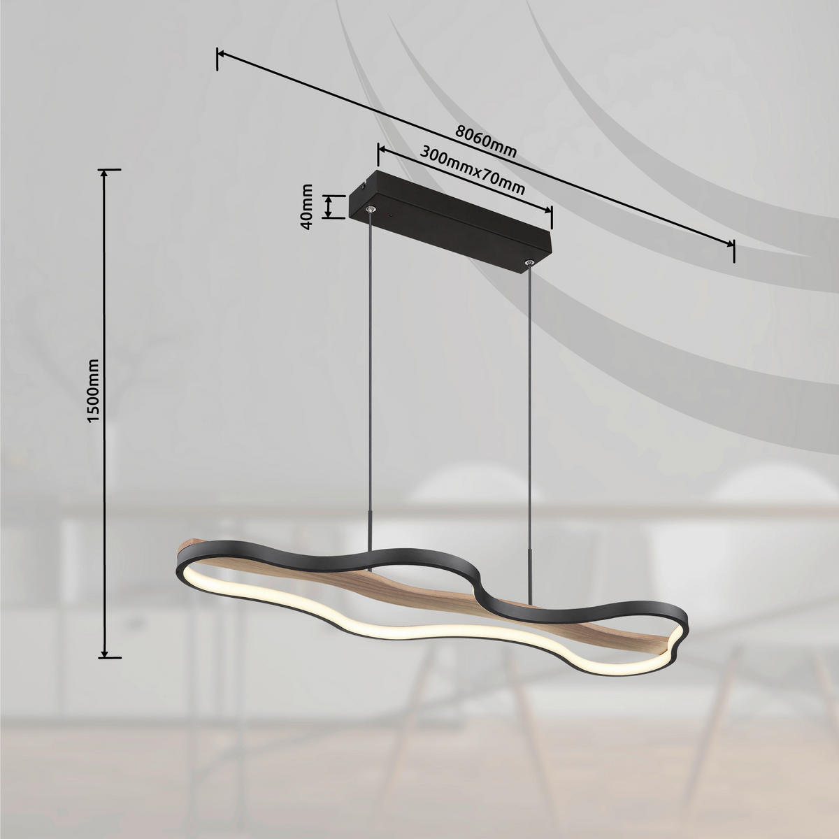 HÄNGELEUCHTE 80,6/29/150 cm  - Dunkelbraun/Opal, Trend, Holz/Kunststoff (80,6/29/150cm) - Collett's Monde