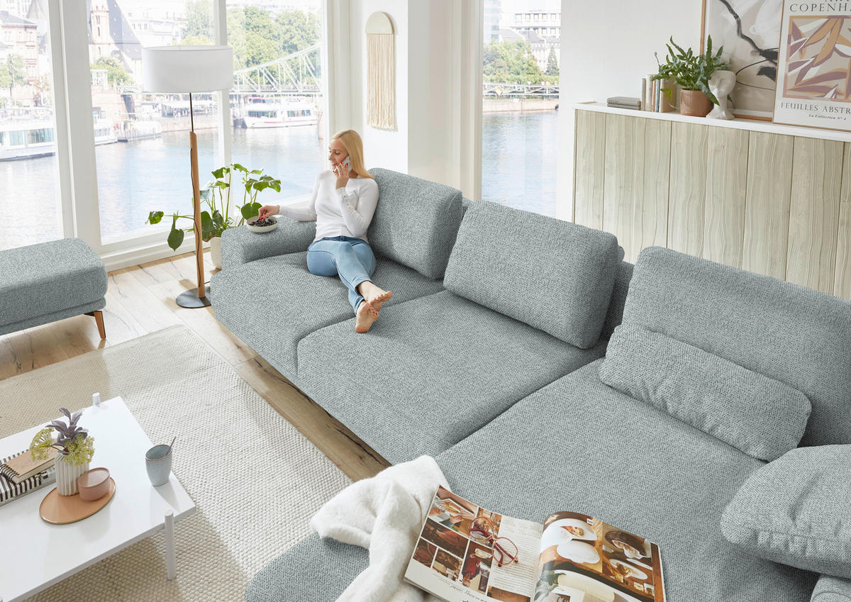 ECKSOFA in Flachgewebe Hellgrau  334/193 cm  - Wildeiche/Hellgrau, Design, Holz/Textil (334/193cm) - Niels Andersson