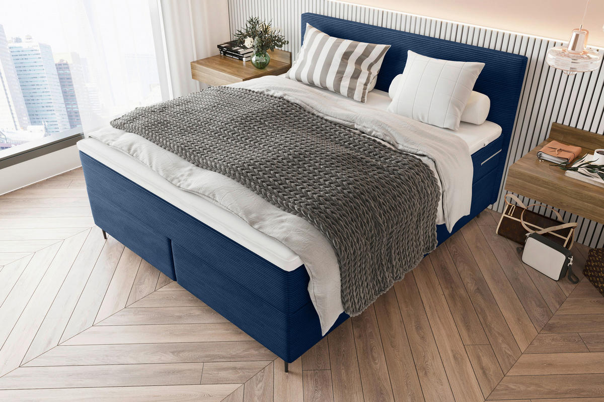 BOXSPRINGBETT 180/200 cm  in Dunkelblau  - Schwarz/Dunkelblau, KONVENTIONELL, Textil/Metall (180/200cm) - Boxxx