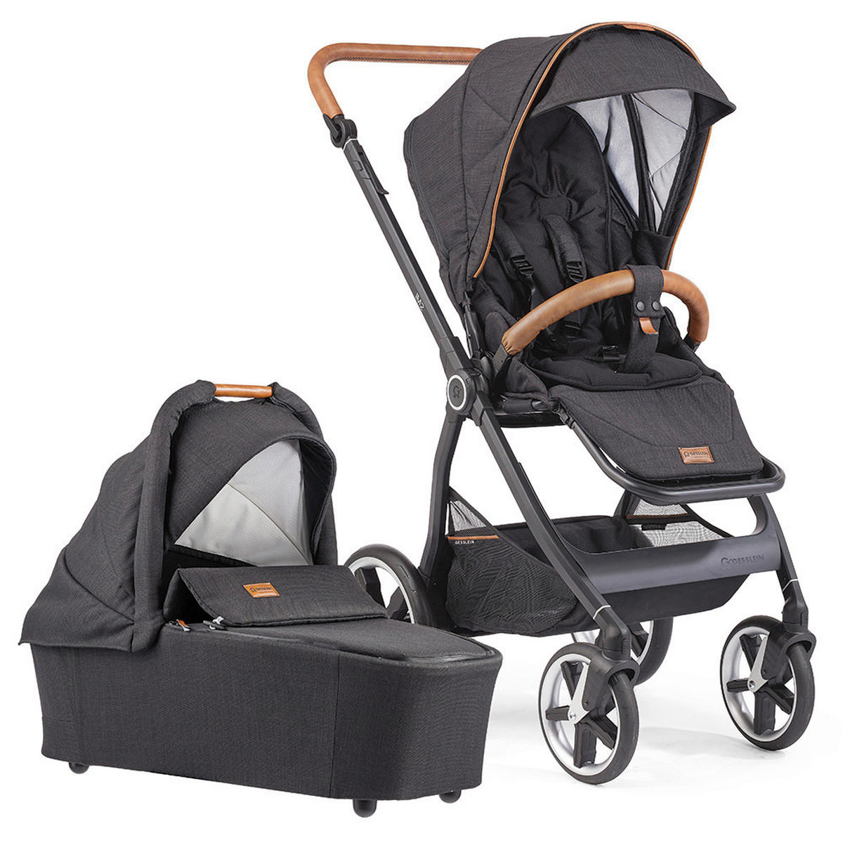 KINDERWAGENSET  Fusion Panorama Lyx Set inkl. Wickeltasche  Schwarz  - Schwarz, Basics, Metall (57/129/100cm) - Gesslein