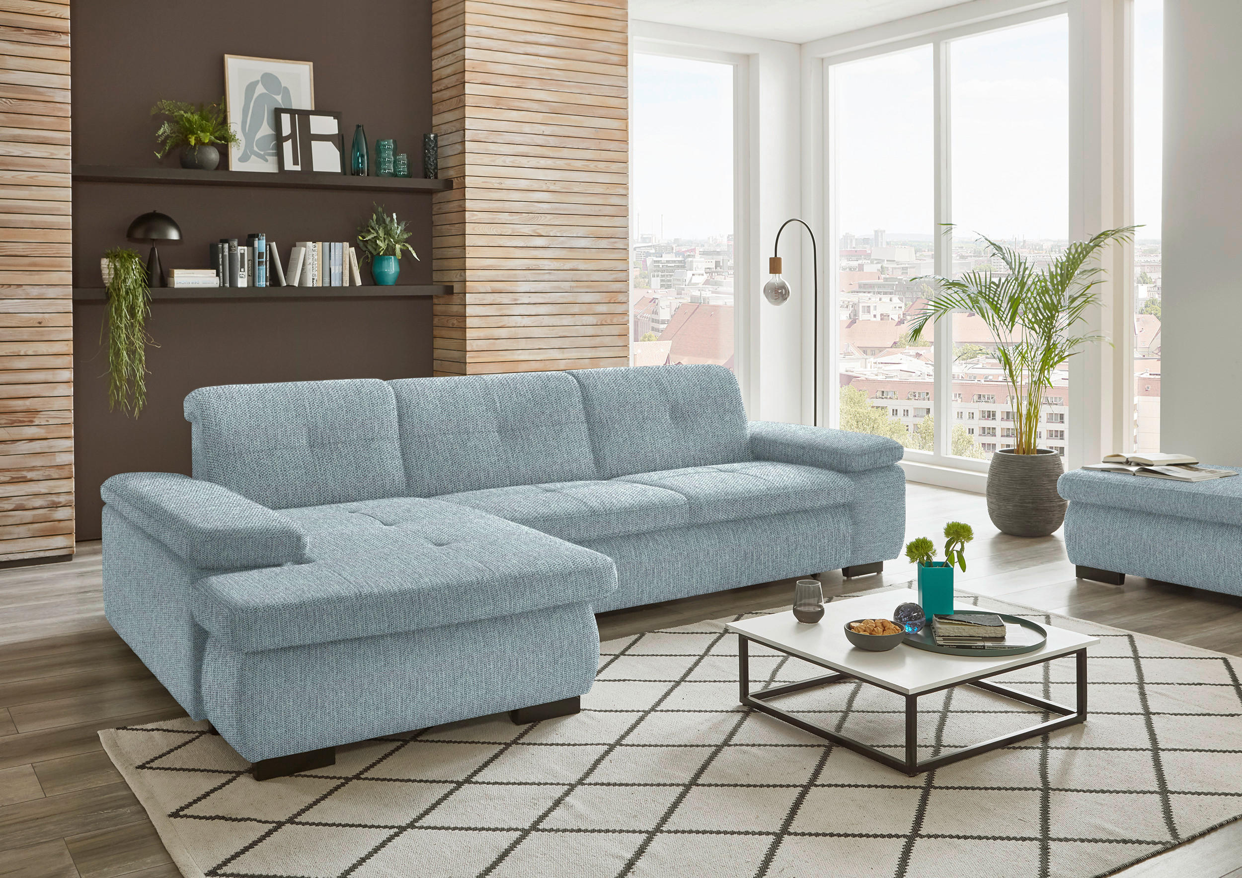 ECKSOFA in Flachgewebe Türkis  - Türkis/Schwarz, Design, Textil/Metall (174/297cm) - Beldomo Style