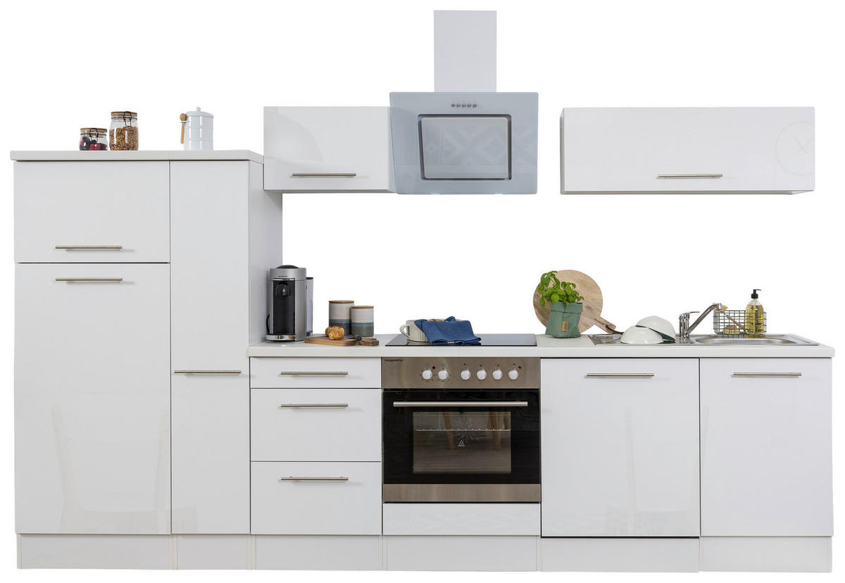 KÜCHENBLOCK 310 cm   in Weiss  - Weiss/Edelstahlfarben, Konventionell, Holzwerkstoff/Metall (310cm) - Respekta