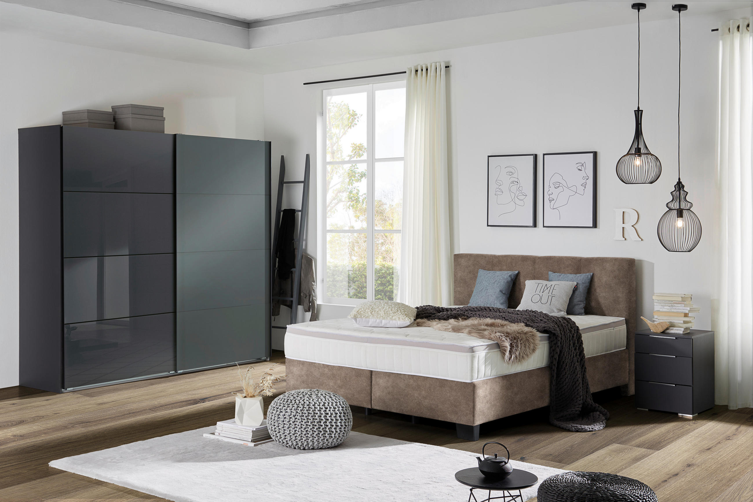 BOXSPRINGBETT 160/200 cm  in Taupe  - Taupe/Schwarz, Design, Kunststoff/Textil (160/200cm) - Hom`in