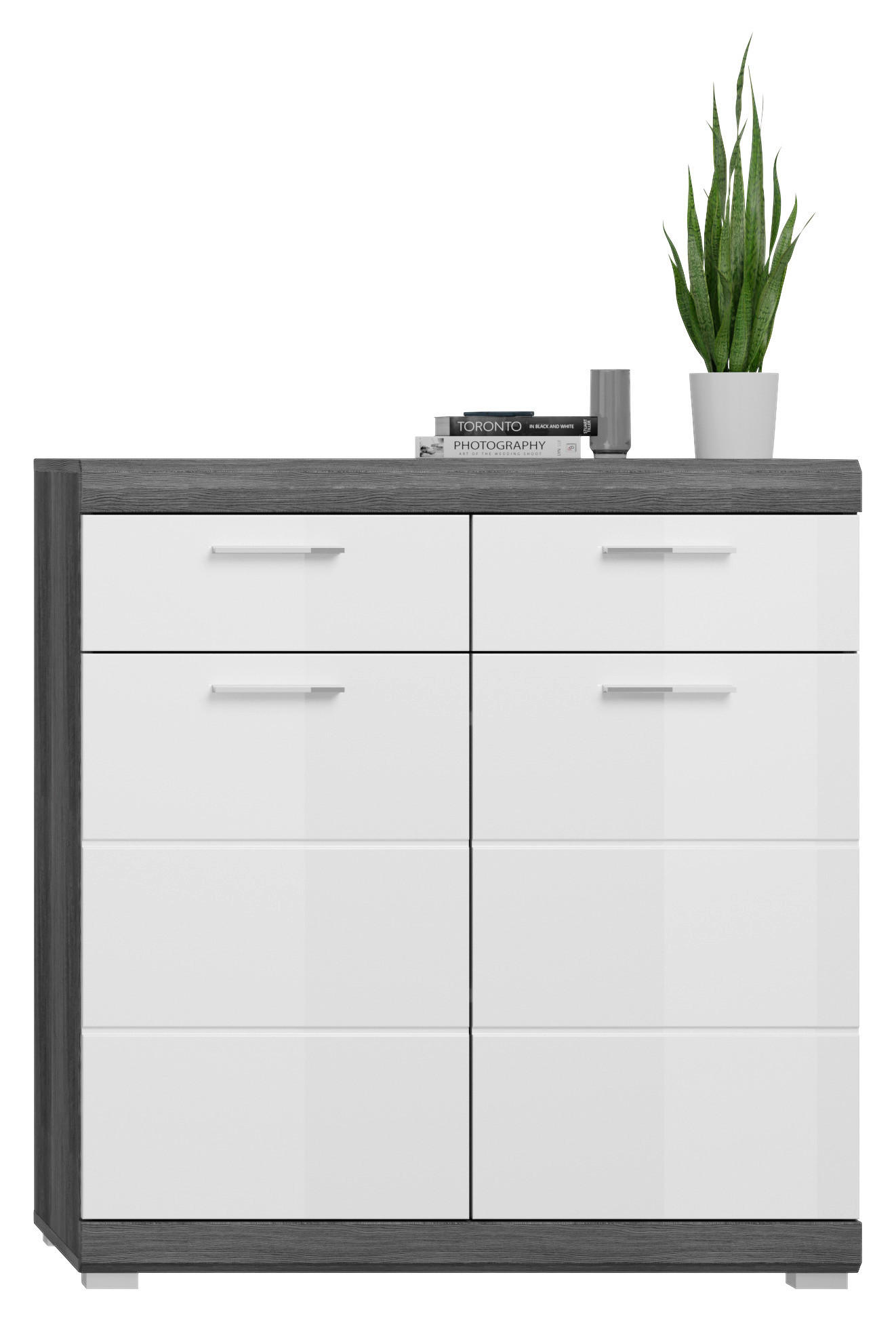 SCHUHSCHRANK Dunkelgrau, Weiß Hochglanz  - Chromfarben/Weiß Hochglanz, Design, Holzwerkstoff/Kunststoff (90/96/37cm) - MID.YOU