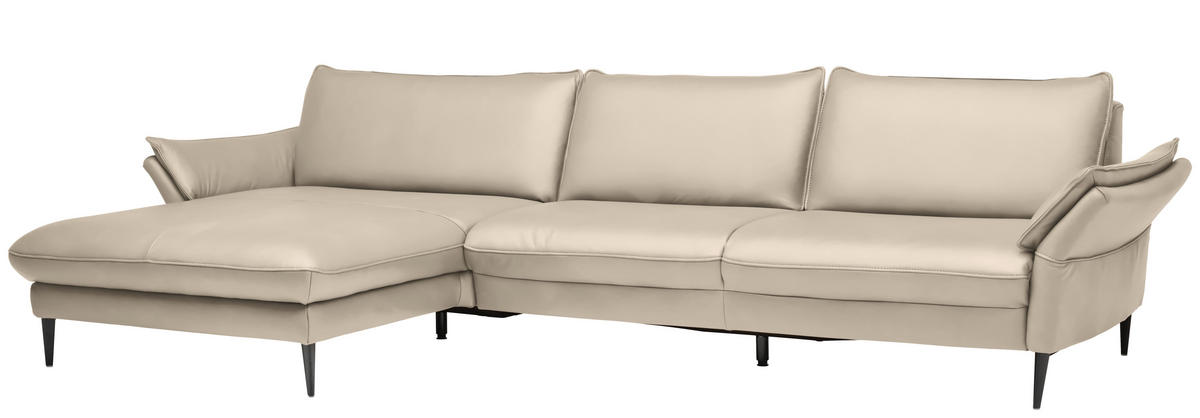 ECKSOFA in Echtleder Ecru  - Ecru/Schwarz, Design, Leder/Metall (172/334cm) - Valdera