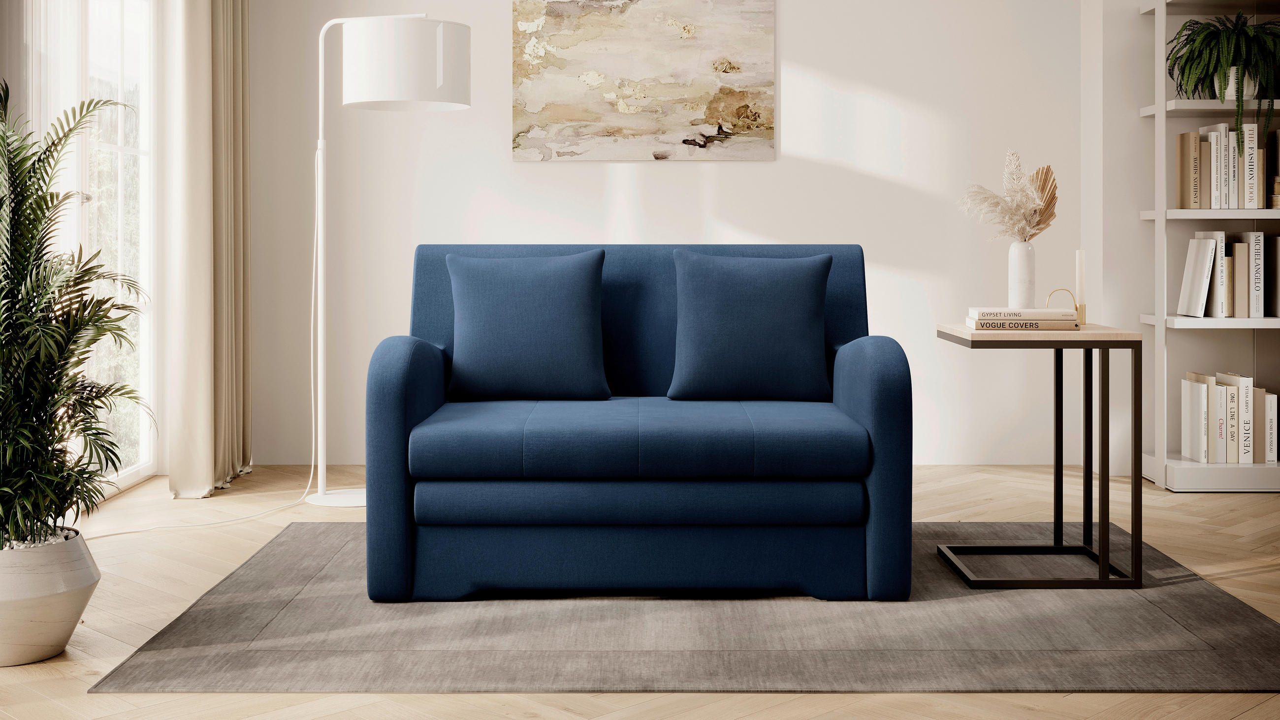 SCHLAFSOFA Samt Blau  - Blau/Schwarz, Design, Kunststoff/Textil (244/97/97cm) - MID.YOU