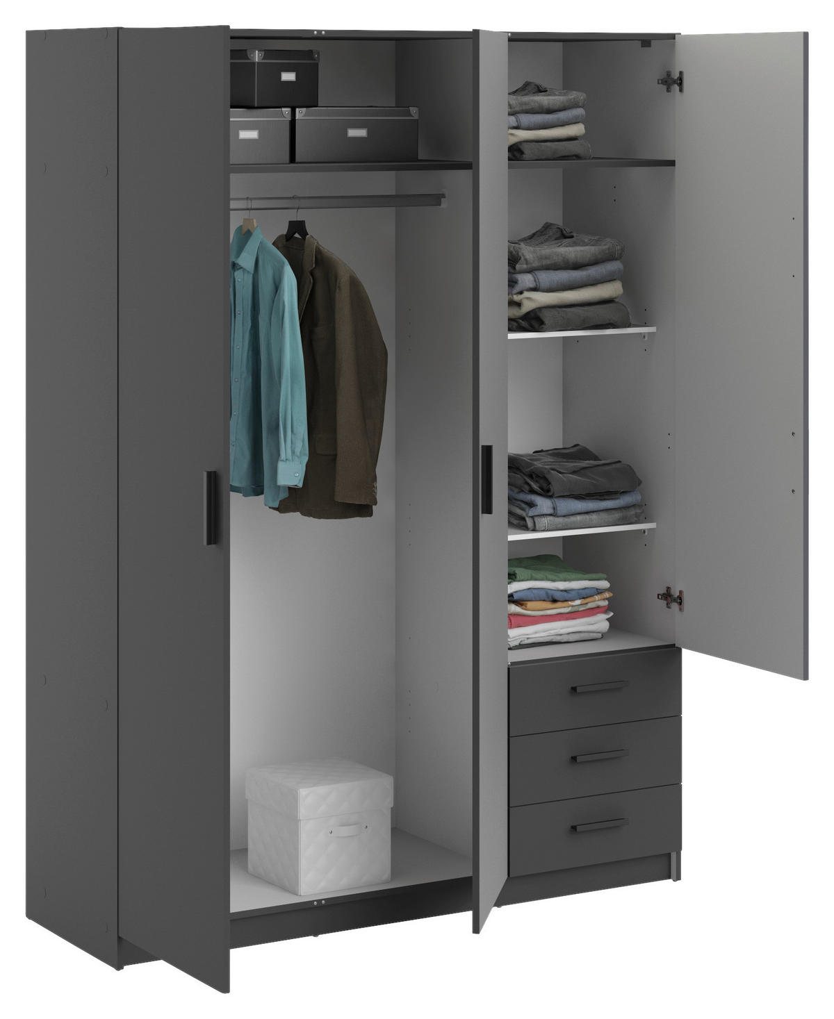 KLEIDERSCHRANK in Grau  - Schwarz/Grau, Basics, Holzwerkstoff/Metall (147/200,4/49,8cm) - MID.YOU