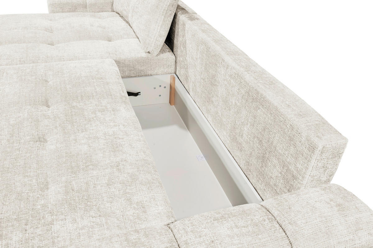 HÖRNBÄDDSOFFA 3-sits i chenille elfenbensfärgad  - svart/elfenbensfärgad, Basics, textil/plast (321/184cm) - Livetastic