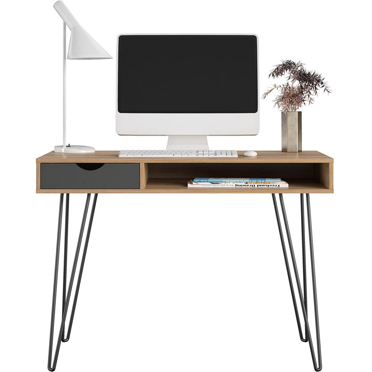 SCHREIBTISCH 106/77/49 cm  in Naturfarben, Schwarz  - Schwarz/Naturfarben, Design, Holzwerkstoff/Metall (106/77/49cm) - MID.YOU