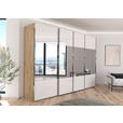 SCHWEBETÜRENSCHRANK  in Weiß, Eiche Artisan  - Chromfarben/Weiß, Design, Glas/Holzwerkstoff (316/235/68cm) - Novel