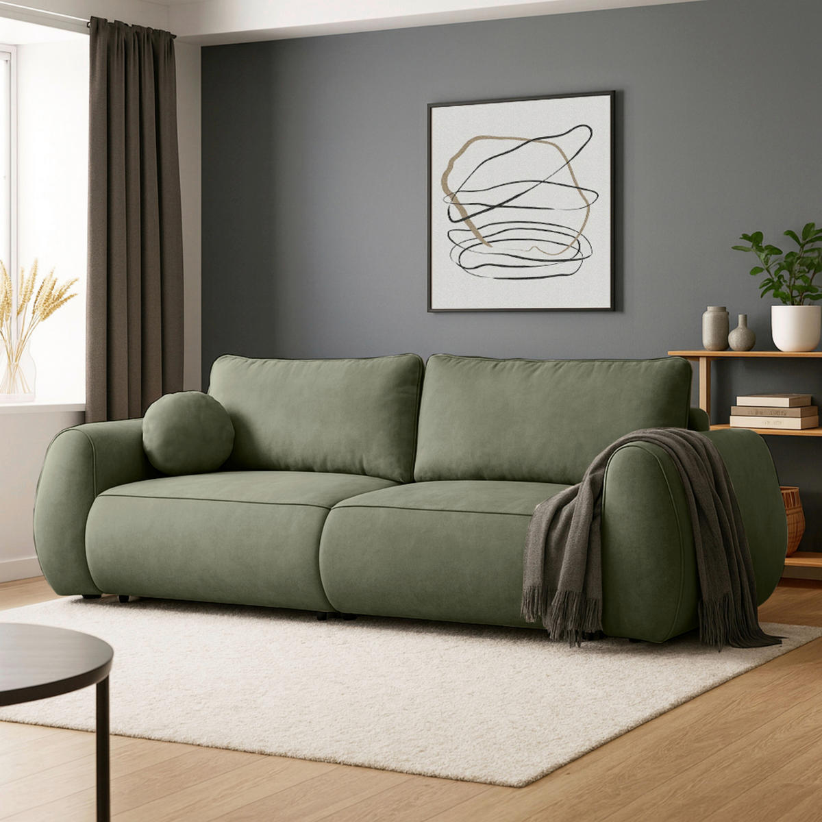SCHLAFSOFA Chenille Grün  - Schwarz/Grün, Konventionell, Kunststoff/Textil (257/96/110cm) - Milino