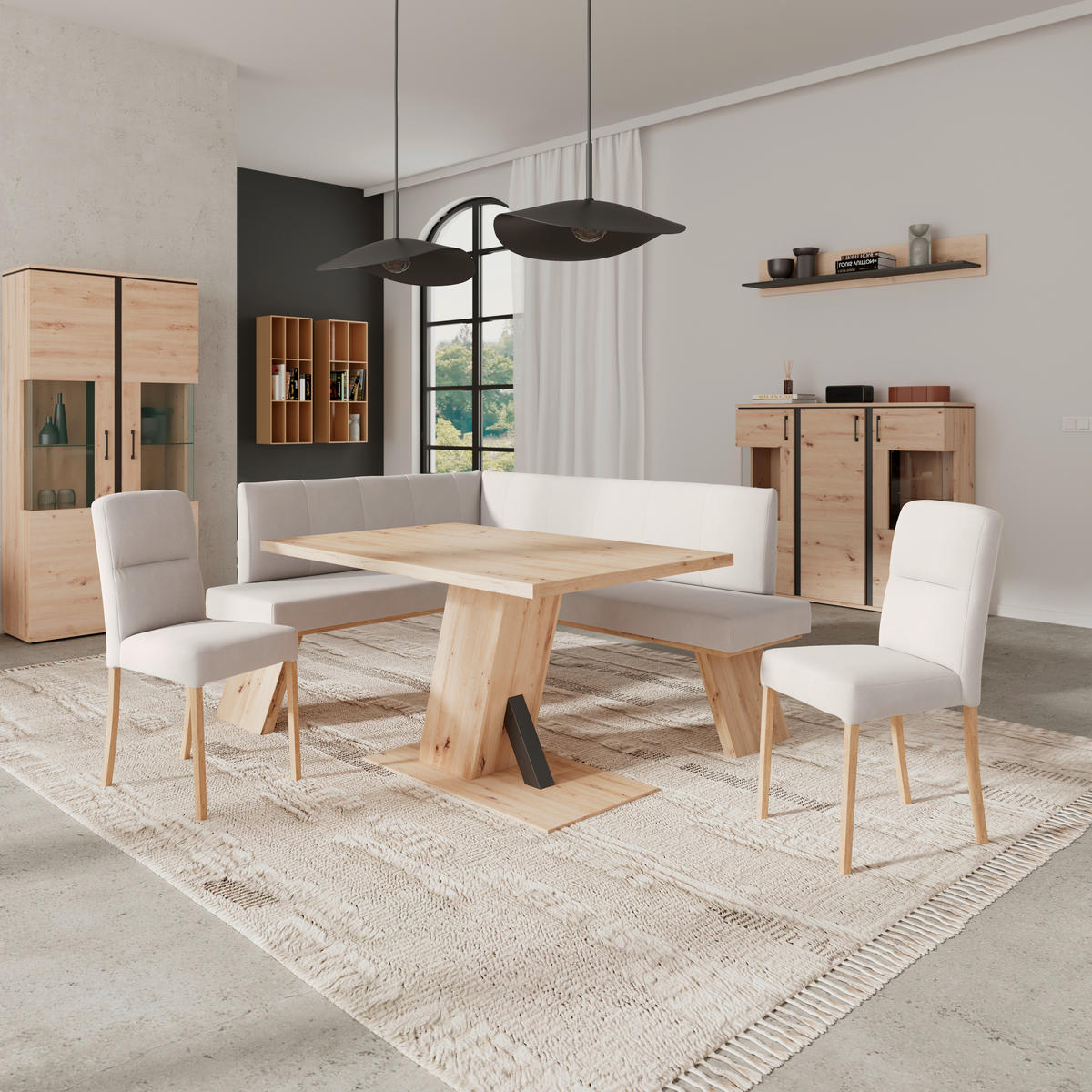 ECKBANK 140/160 cm Webstoff Weiß   - Eichefarben/Weiß, KONVENTIONELL, Textil (140/160cm) - Livetastic