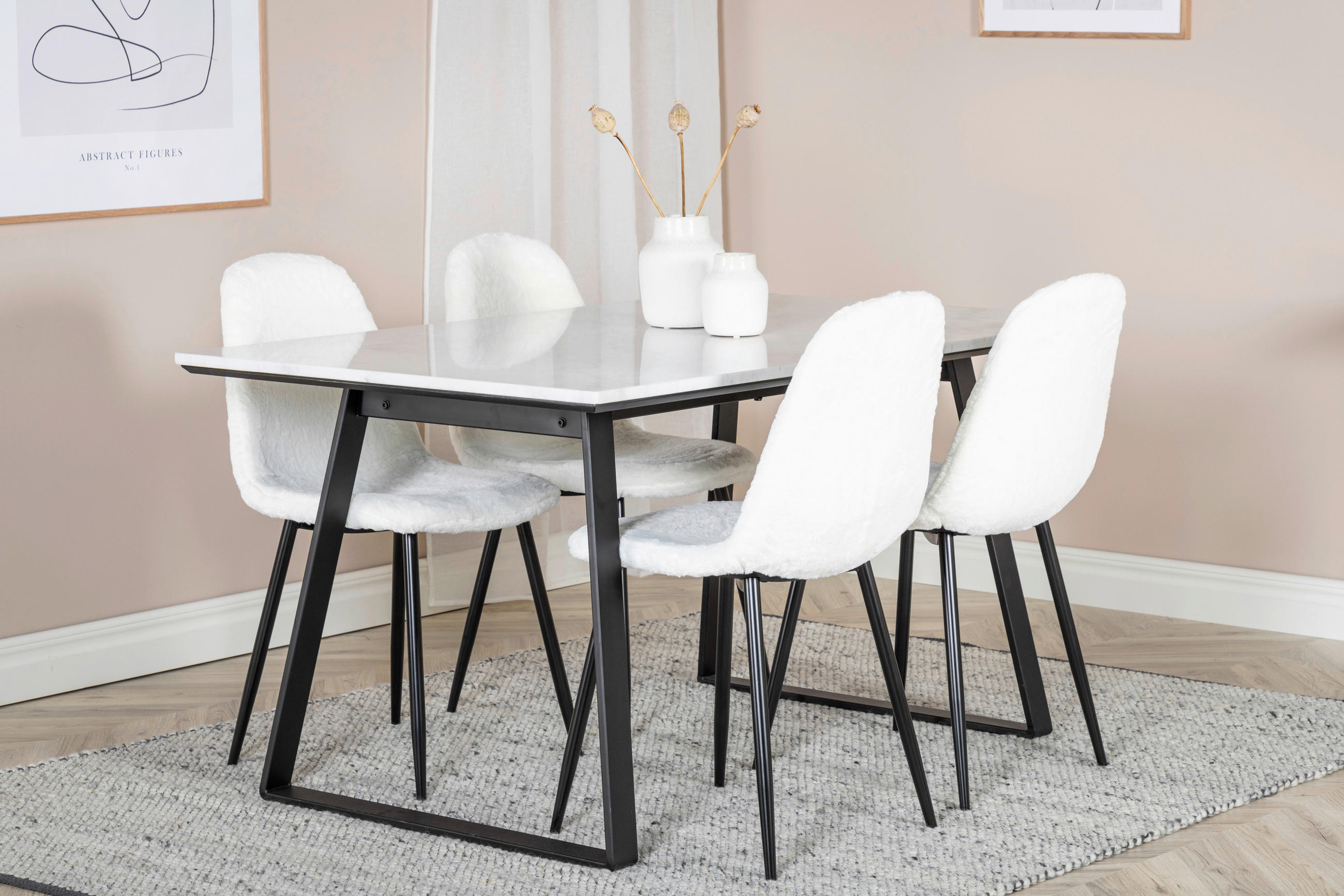 MATBORD i metall, sten 140/90/75 cm   - vit/svart, Design, metall/sten (140/90/75cm) - Livetastic