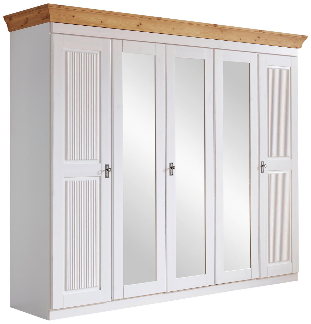 DREHTÜRENSCHRANK 253/210/64 cm,  in Weiß, Laugenfarbig, 5-türig  - Laugenfarbig/Weiß, ROMANTIK / LANDHAUS, Glas/Holz (253/210/64cm) - Boxxx