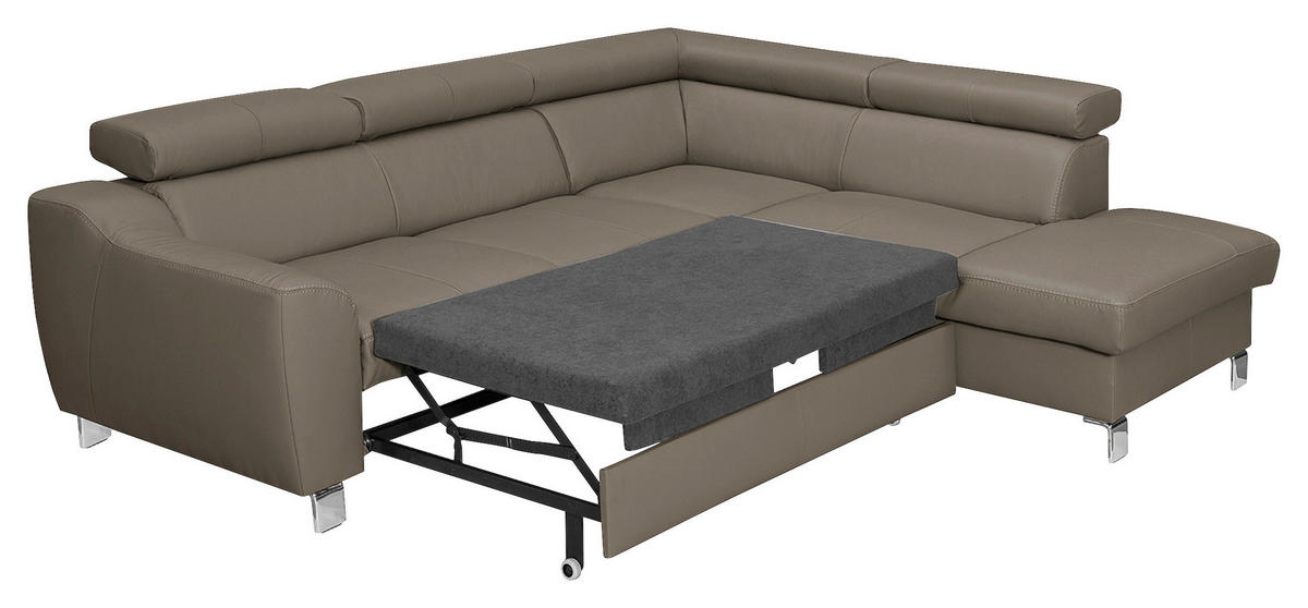ECKSOFA in Lederlook Echtleder Taupe  - Taupe/Chromfarben, Design, Leder/Textil (245/208cm) - Livetastic