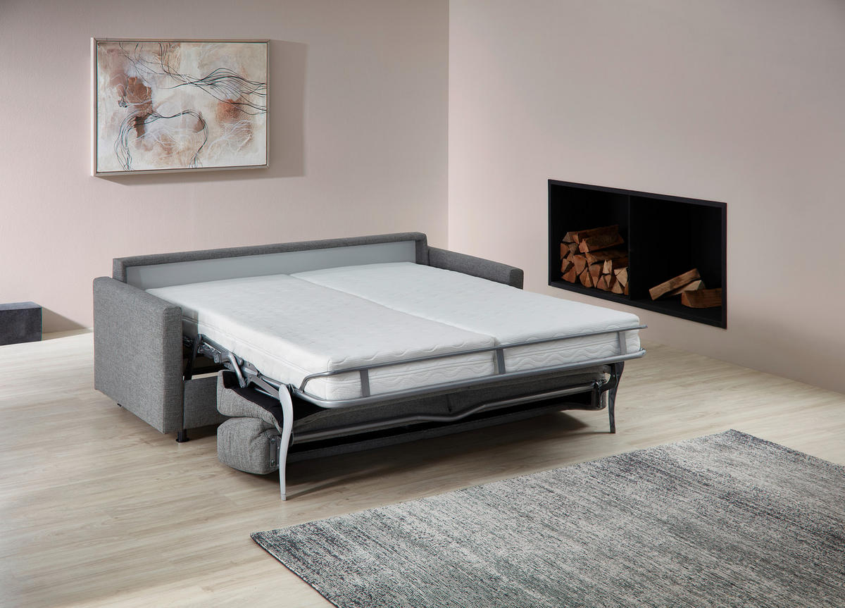 SCHLAFSOFA Flachgewebe Grau Fussart wählbar, Stoffauswahl, Armteilvarianten, Rücken echt  - Schwarz/Grau, Konventionell, Textil/Metall (207/88/101cm) - Bali