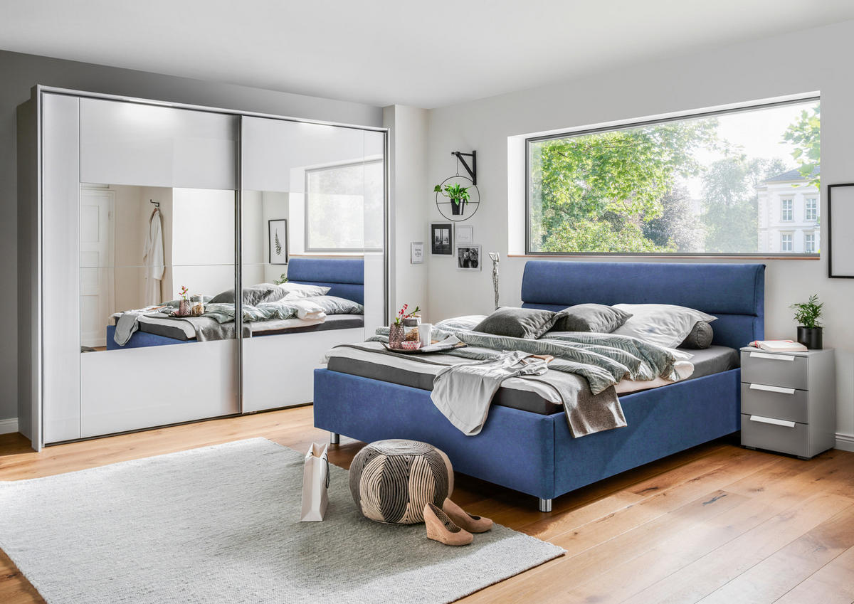 ČALÚNENÁ POSTEĽ, 180/200 cm, tmavomodrá - biela/tmavomodrá, Konventionell, kov/drevo (180/200cm) - Esposa