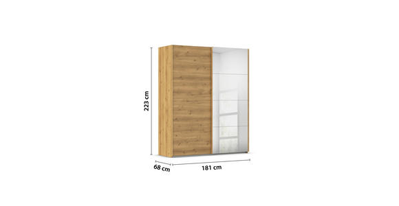 SCHWEBETÜRENSCHRANK  in Eichefarben  - Eichefarben, Design, Glas/Holzwerkstoff (181/223/68cm) - Novel