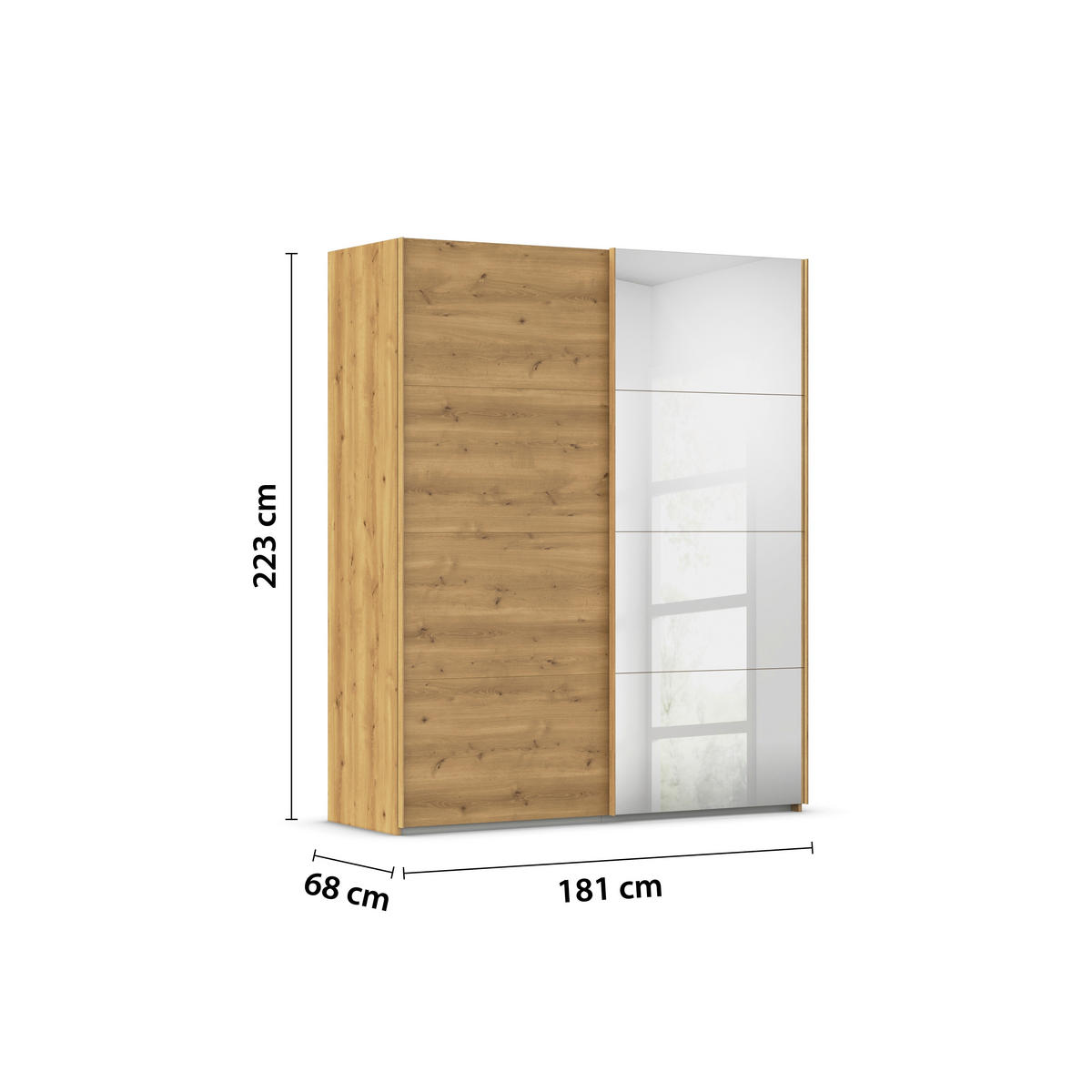 SCHWEBETÜRENSCHRANK 181/223/68 cm 2-türig Eichefarben  - Eichefarben, Design, Glas/Holzwerkstoff (181/223/68cm) - Novel