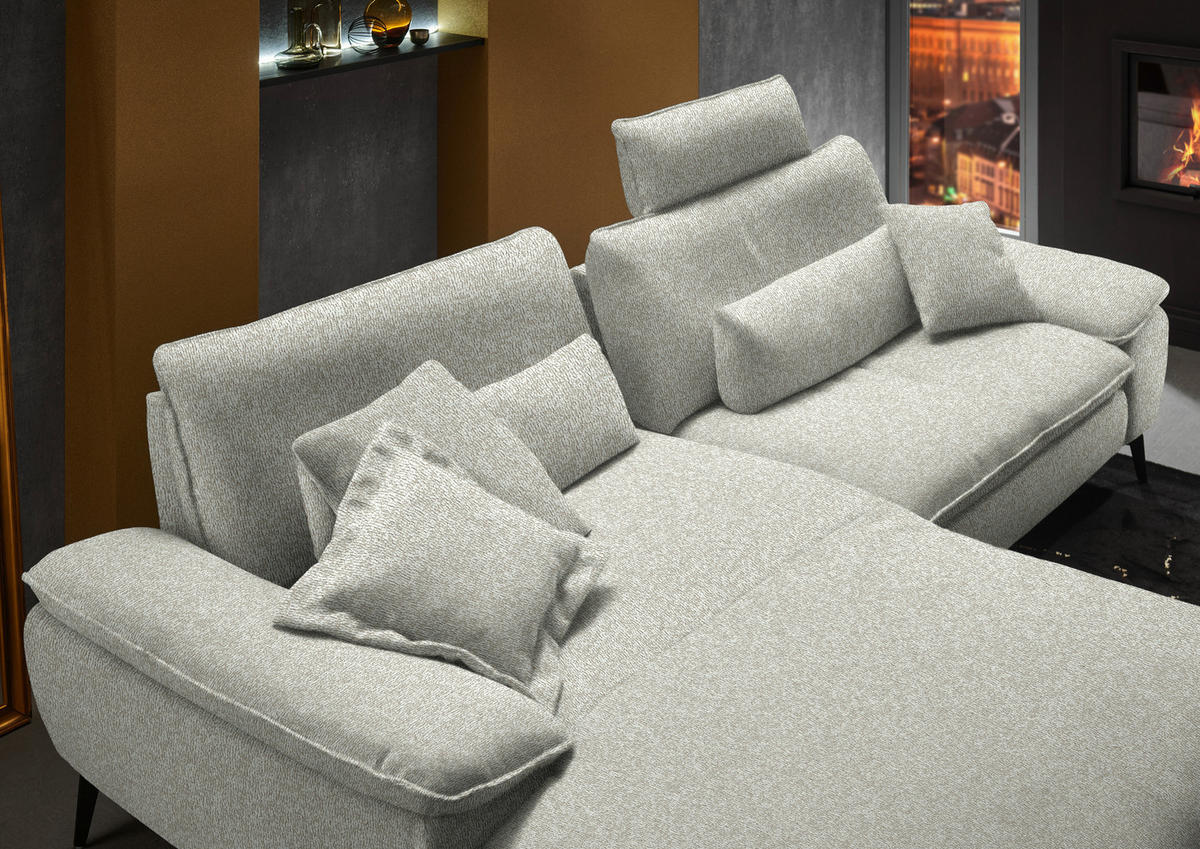 ECKSOFA in Webstoff Naturfarben  - Schwarz/Naturfarben, Design, Textil/Metall (197/295cm) - Valdera