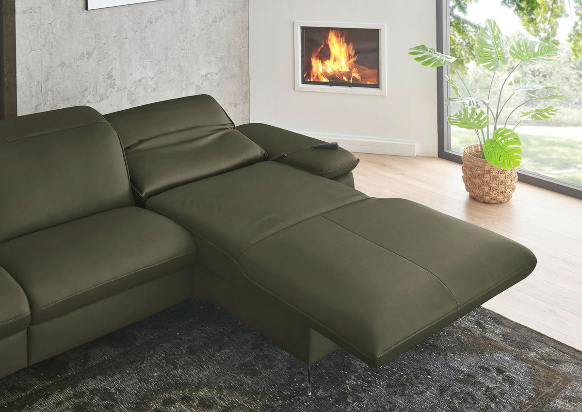 ECKSOFA  Echtleder Graugrün  - Schwarz/Graugrün, Design, Leder/Metall (307/169cm) - Beldomo Premium