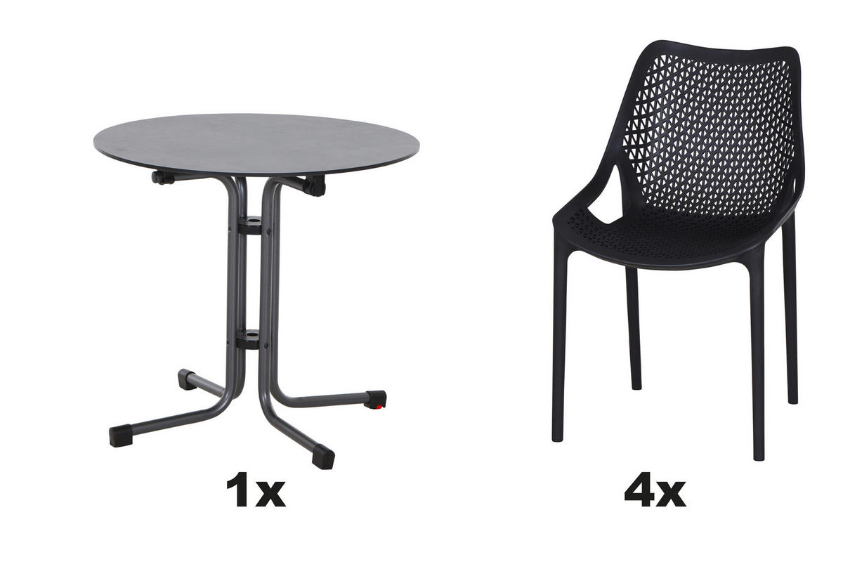 GARTENGARNITUR 5-teilig Stahl  - Anthrazit, Basics, Kunststoff/Metall (80/81/80cm) - Siena Garden