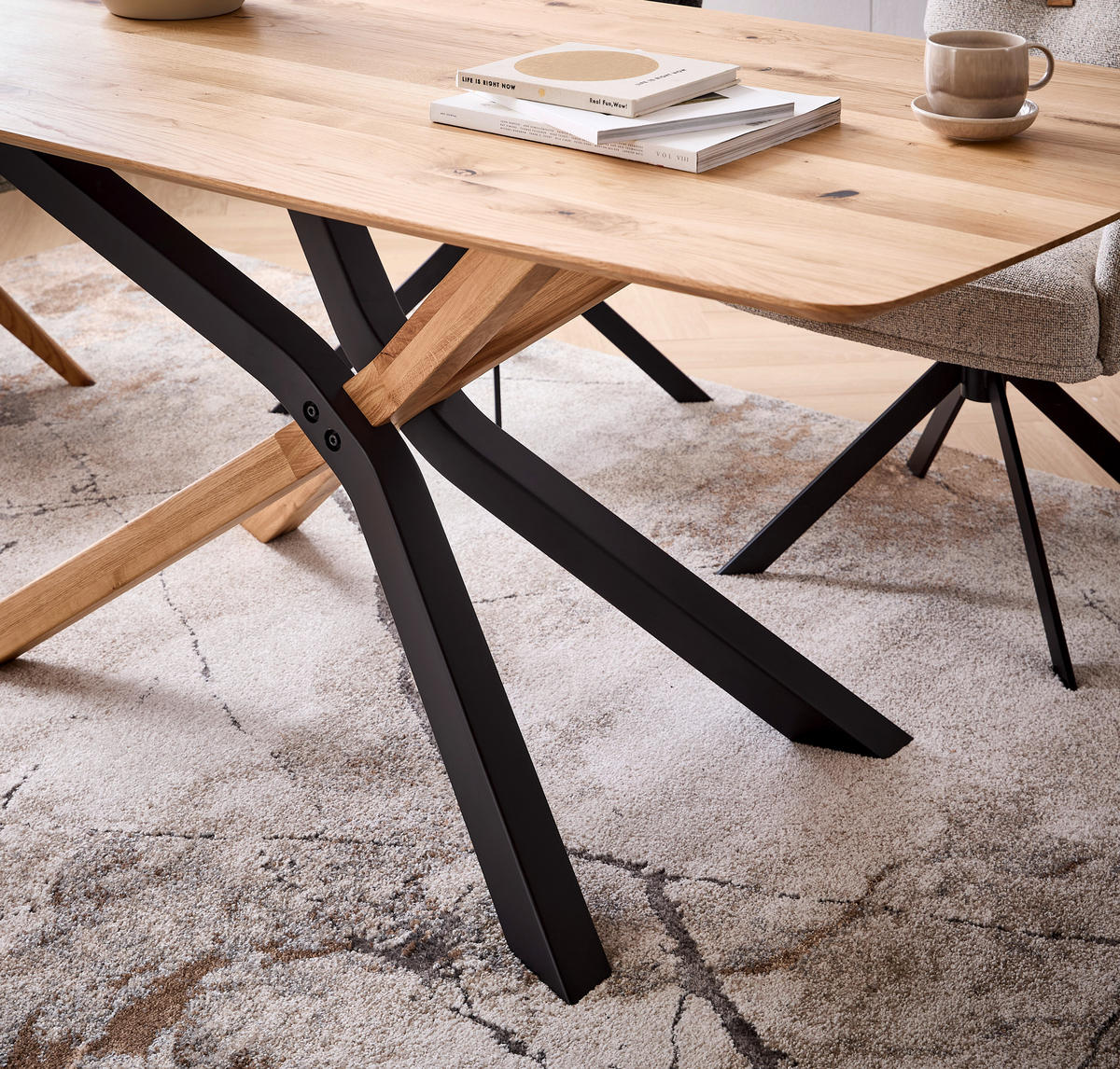 ESSTISCH in Holz 180/90/75 cm   - Eichefarben/Schwarz, Natur, Holz (180/90/75cm) - Linea Natura