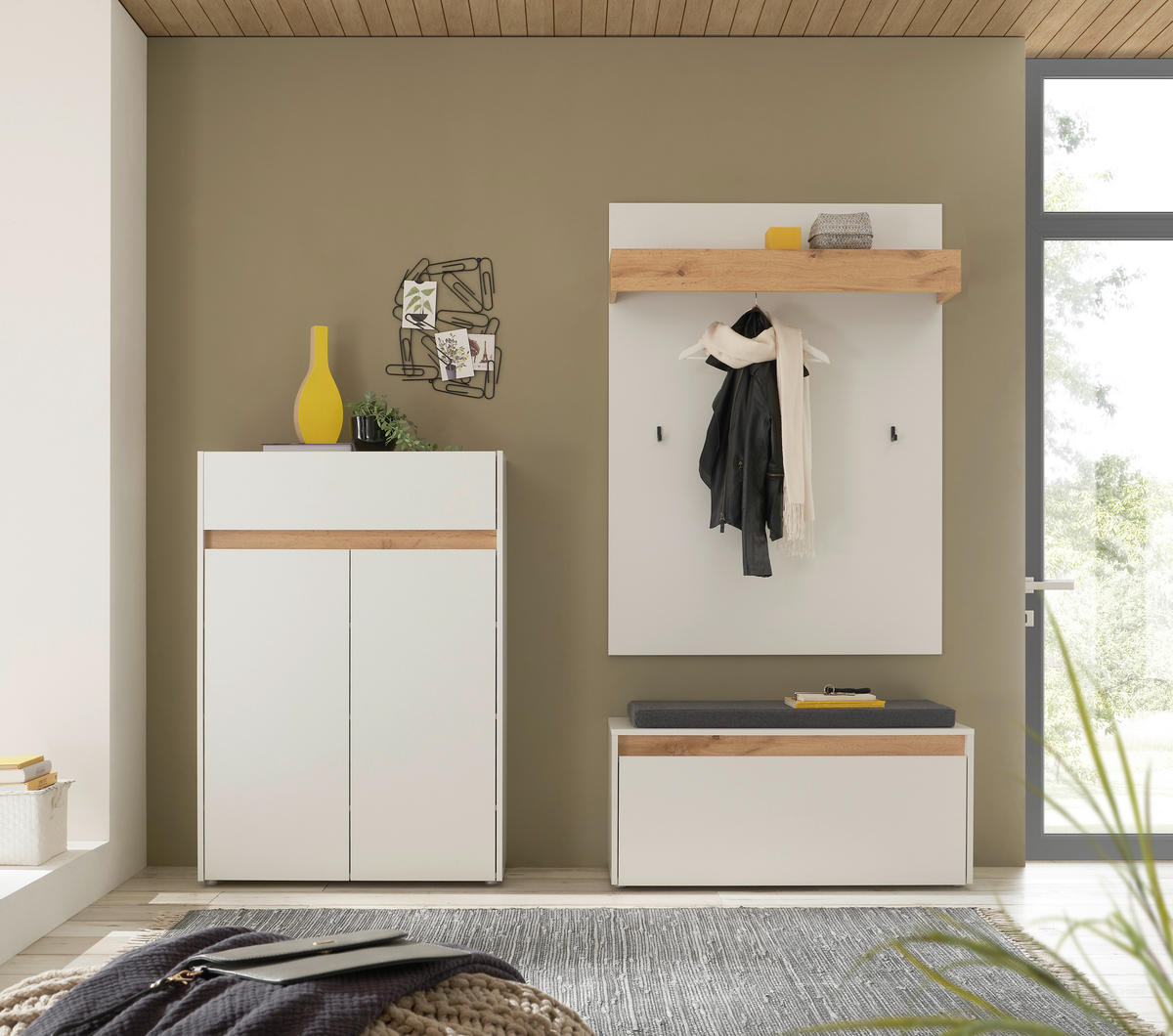 GARDEROBE 4-teilig  in 185/200/40 cm  - Eiche Wotan/Weiß, Design, Holzwerkstoff/Textil (185/200/40cm) - Modante