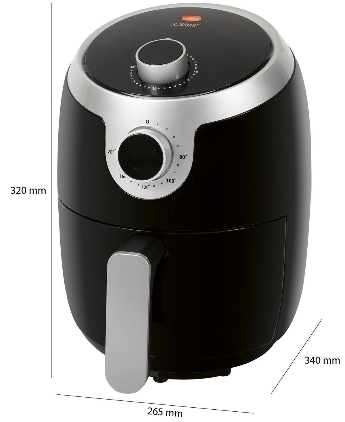 HEIßLUFTFRITTEUSE 1,8 L  - Silberfarben/Schwarz, Basics, Kunststoff (25,5/31,5/25cm) - Bomann