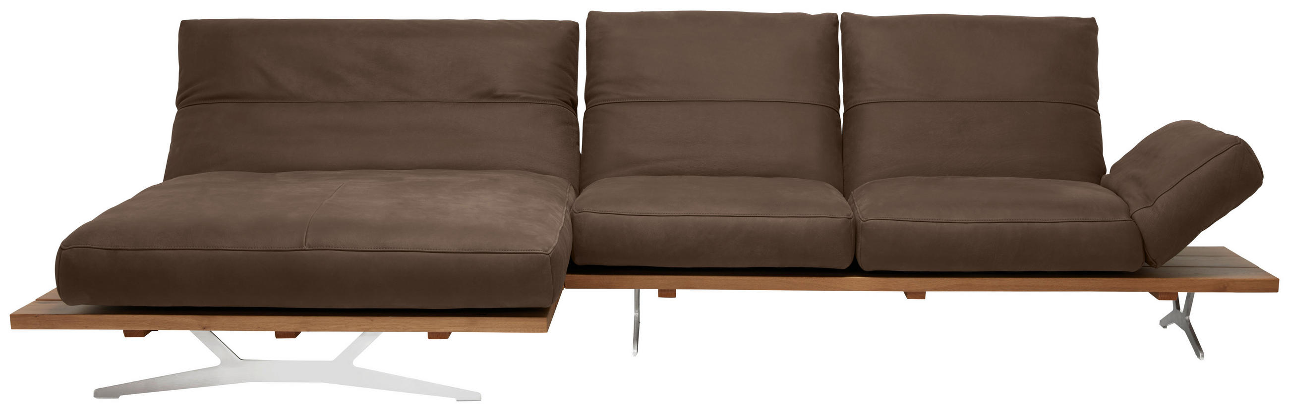 ECKSOFA in Mikrofaser Braun  157/320 cm  - Edelstahlfarben/Braun, Natur, Holz/Textil (157/320cm) - Ambiente