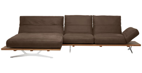 ECKSOFA in Mikrofaser Braun  - Edelstahlfarben/Braun, Natur, Holz/Textil (157/320cm) - Ambiente